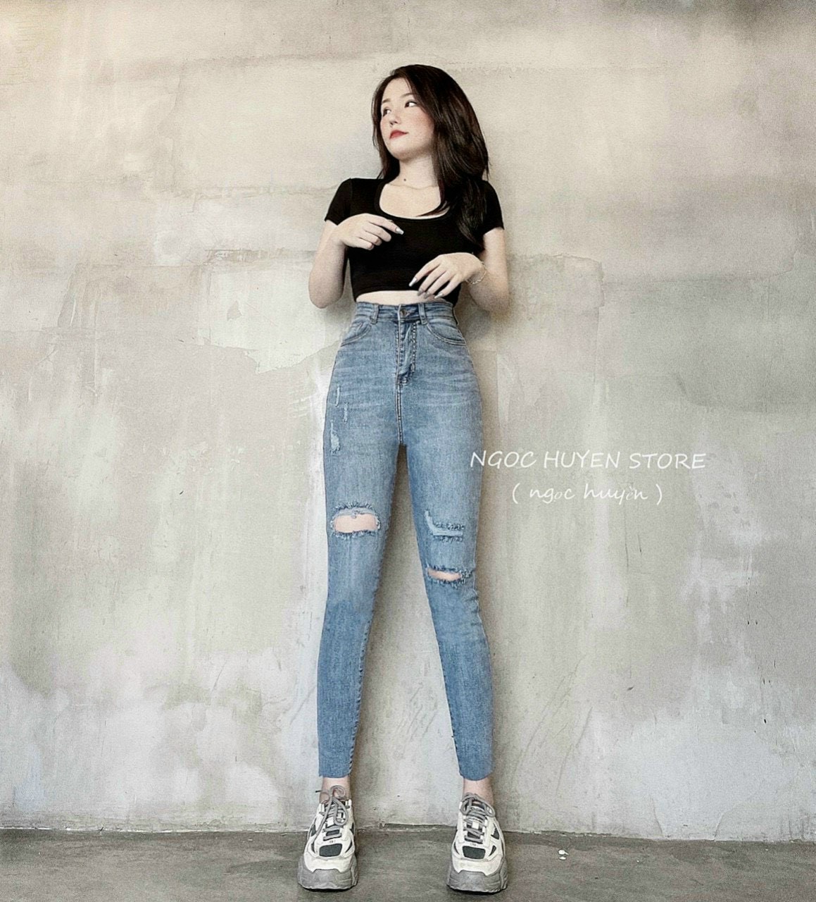 Quần Jean Nữ Kiểu Rách Co Giãn bao Đẹp-JT