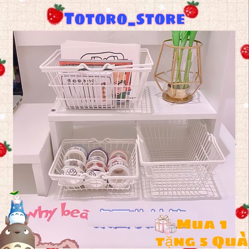 Giỏ sắt trắng có tay cầm xinh xắn trang trí nhà, chụp ảnh , đựng dồ phụ kiện pk64