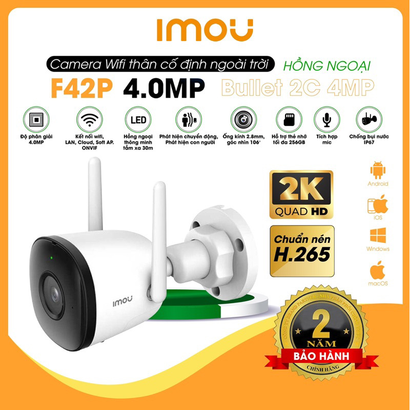 Camera Wifi IMOU F42P 4.0MP Hoặc F22P 2.0MP, ngoài trời chống nước. chính hãng Imou