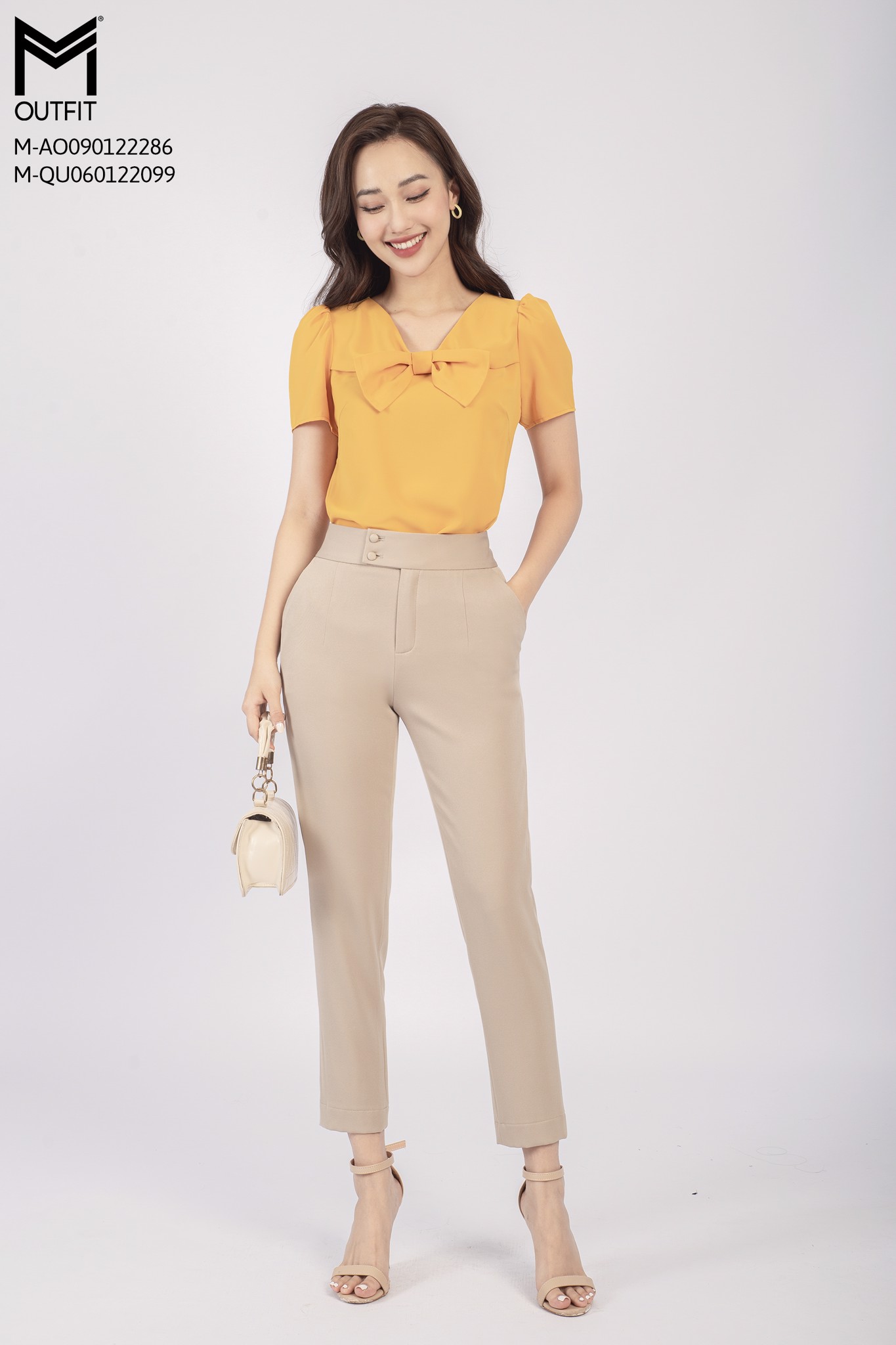 Áo sơ mi cộc tay, cổ buộc nơ - Mmoutfit