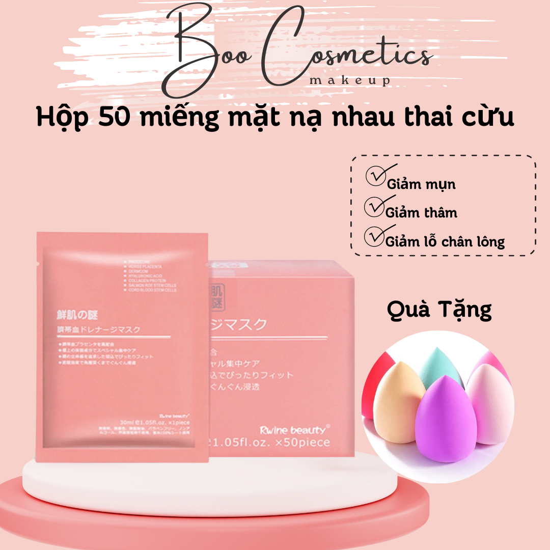 Hộp 50 miếng mặt nạ nhau thai cừu Nhật Bản, mặt nạ giấy tế bào gốc dưỡng da, cung cấp độ ẩm và collagen tái tạo da, tăng độ đàn hồi giúp da căng mịn