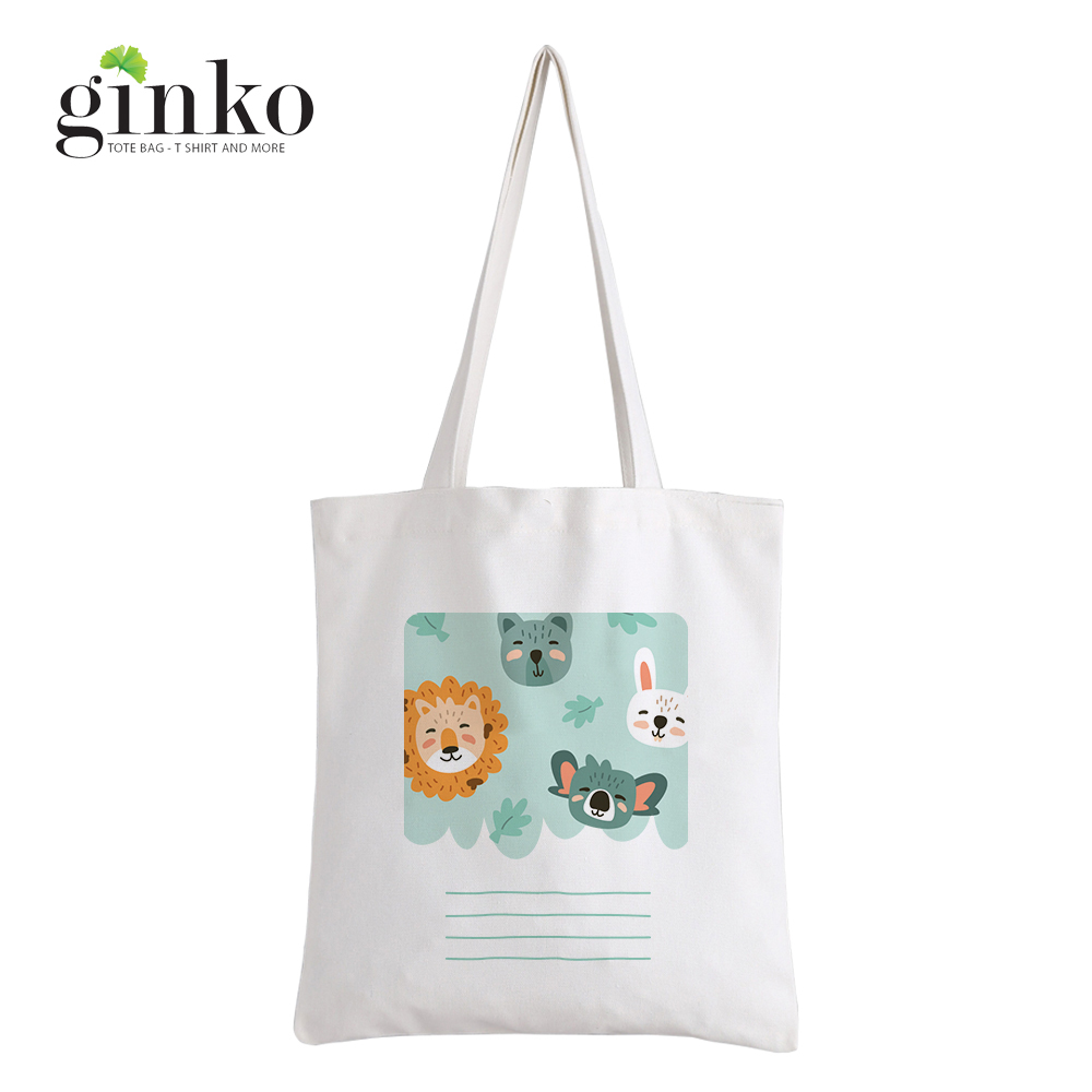 Túi Vải Tote GINKO Kiểu Basic Dây Kéo In Hình Cartoon G173