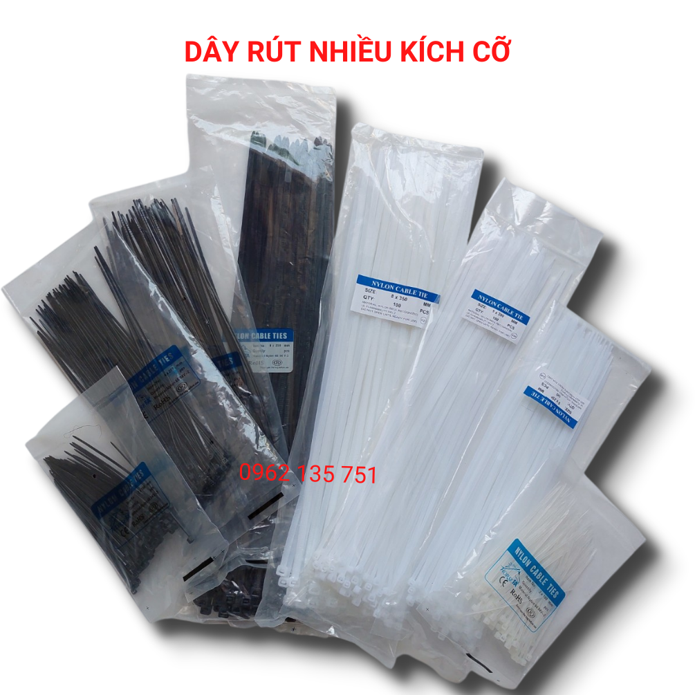 Dây rút nhựa, dây thít nhựa trắng, đen từ 1 tấc đến 3,5 tấc