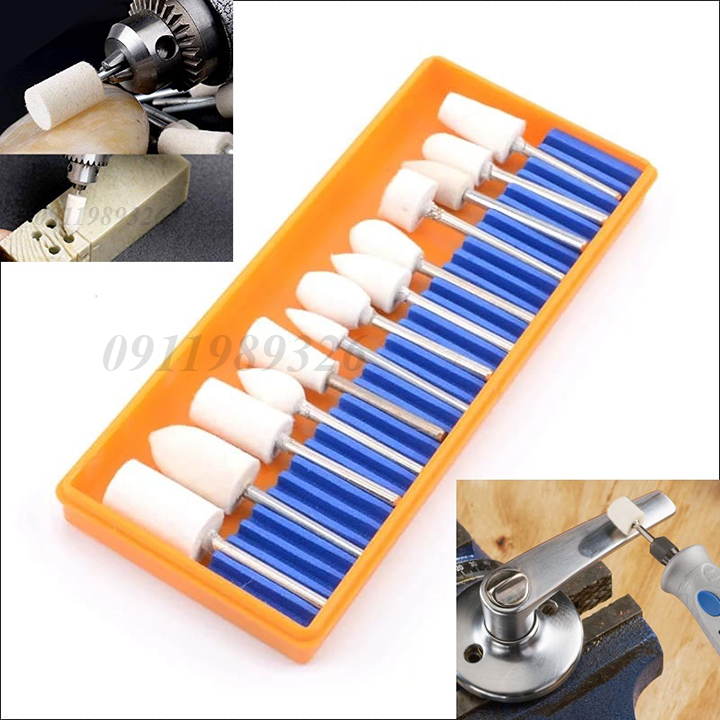 Bộ 13 đầu mài lông cừu cán 3mm đánh bóng trang sức kim loại thủy tinh gỗ gạch men