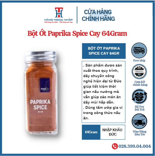 Bột ớt paprika spice - cay - nhập khẩu đức 64gr / hũ