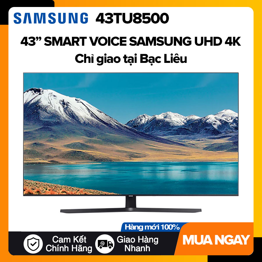 Smart voice tivi samsung 43 inch uhd 4k - model 43tu8500 điều khiển giọng nói, netflix, vieon, galaxy play , spotify, clip tv, dvb-t2, tivi giá rẻ - bảo hành 2 năm