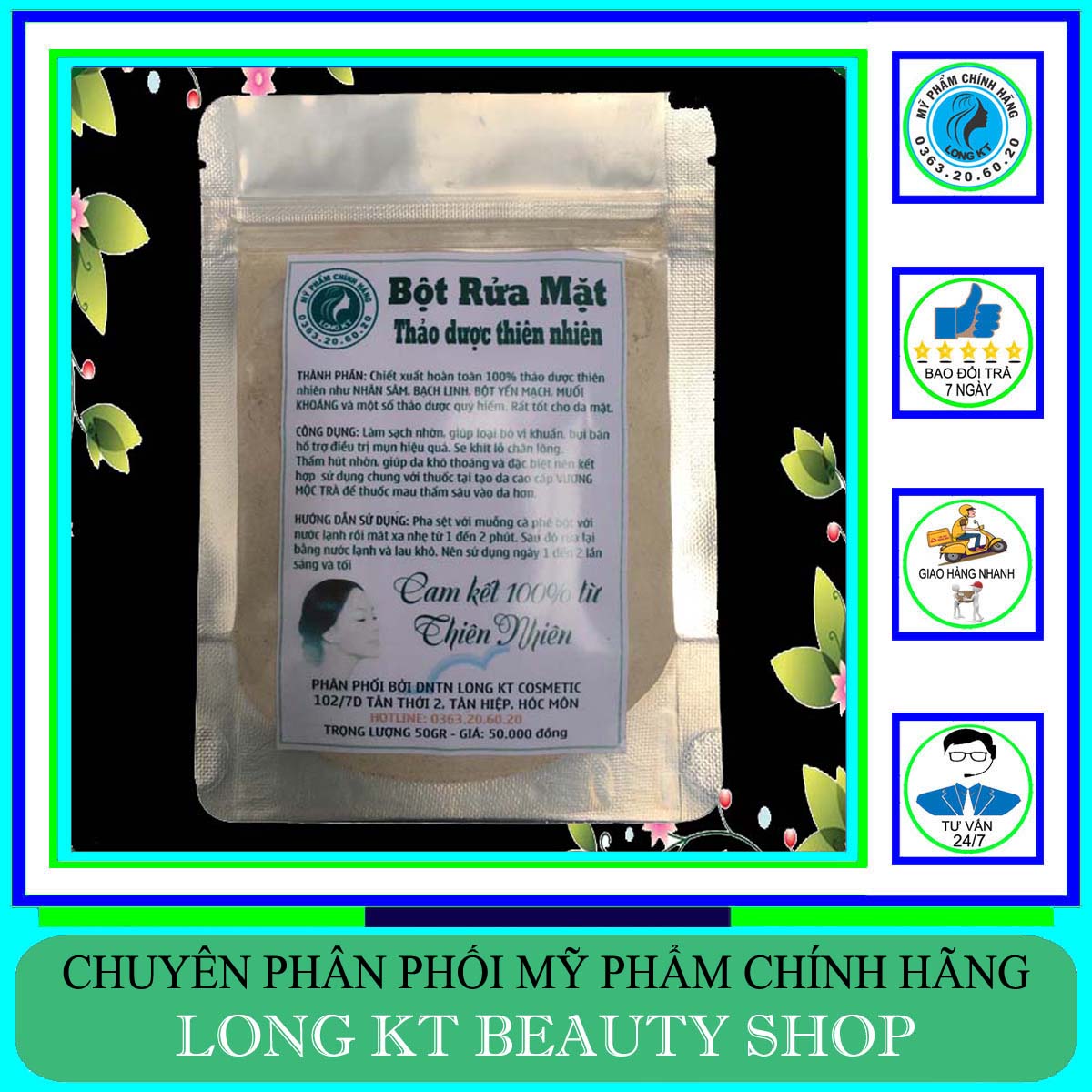 Bột rửa mặt thiên nhiên sạch nhờn 50gr - sạch mụn