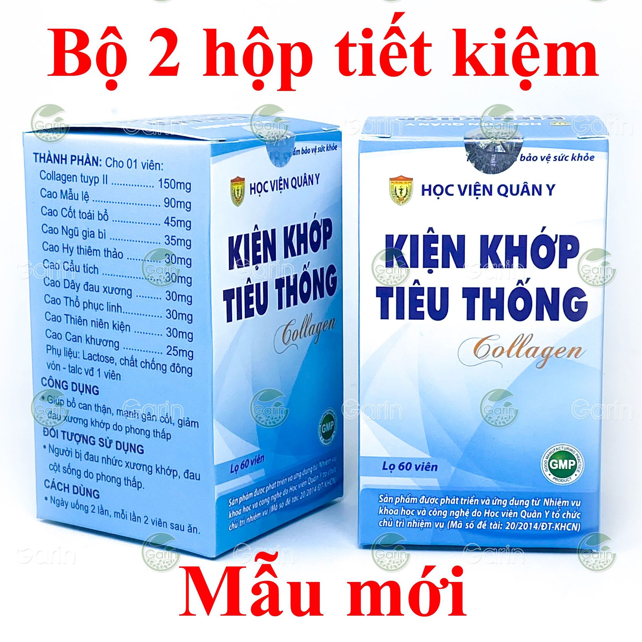 Liệu trình 1 tháng 2 hộp kiện khớp tiêu thống collagen Học Viện Quân Y (60 viên x 2) giúp bổ can thận, mạnh gân cốt, giảm các triệu chứng đau nhức xương khớp, thoái hóa xương khớp, phòng ngừa thoát vị đĩa đệm