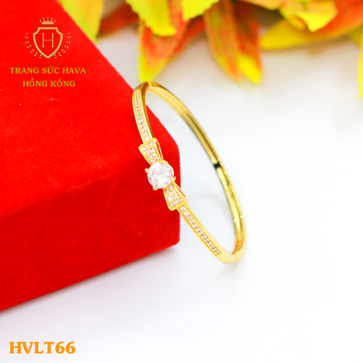 Vòng Tay Nữ, Lắc Tay Cứng Mặt Đính Đá Trắng Titan Xi Mạ Vàng Non 10k, 18k, 24k Thật Cao Cấp (Không Bị Xỉn Đen) - Trang Sức Hava Hong Kong)