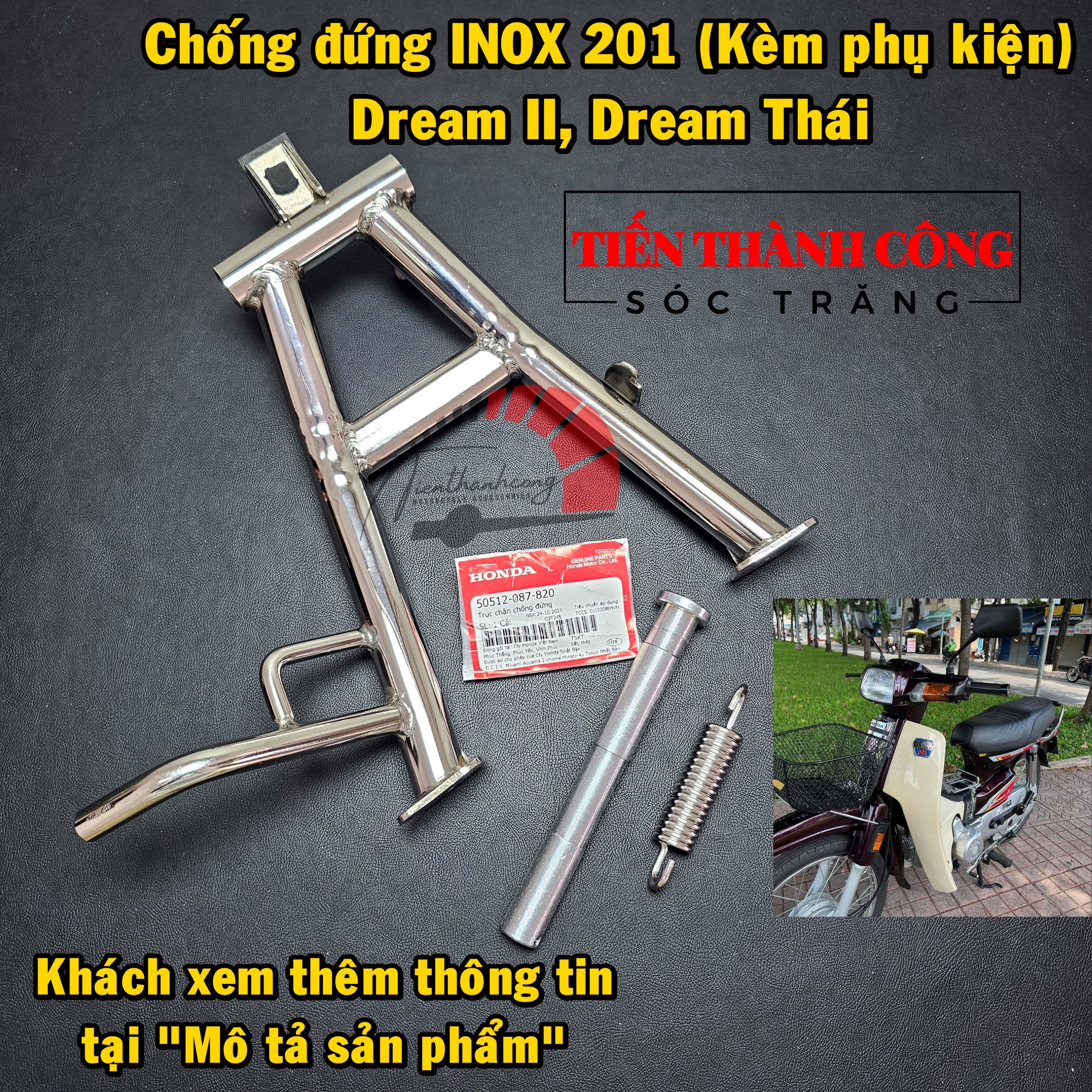 Chân chống đứng inox 201 gắn xe dream , inox ống 201 dày 1.5mm.