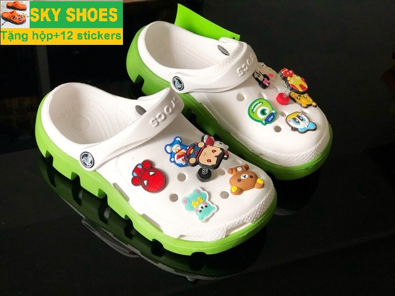 [TẶNG Hộp CROCS + 12 Jitbitz] DÉP QUAI NGANG CROCS TRẮNG XANH -SKY SHOES - dép cá sấu - dép crocs -  dép nam - dép nữ -  dép cross - dép sandal nữ -  dép quai hậu - dép cặp - dép quai ngang