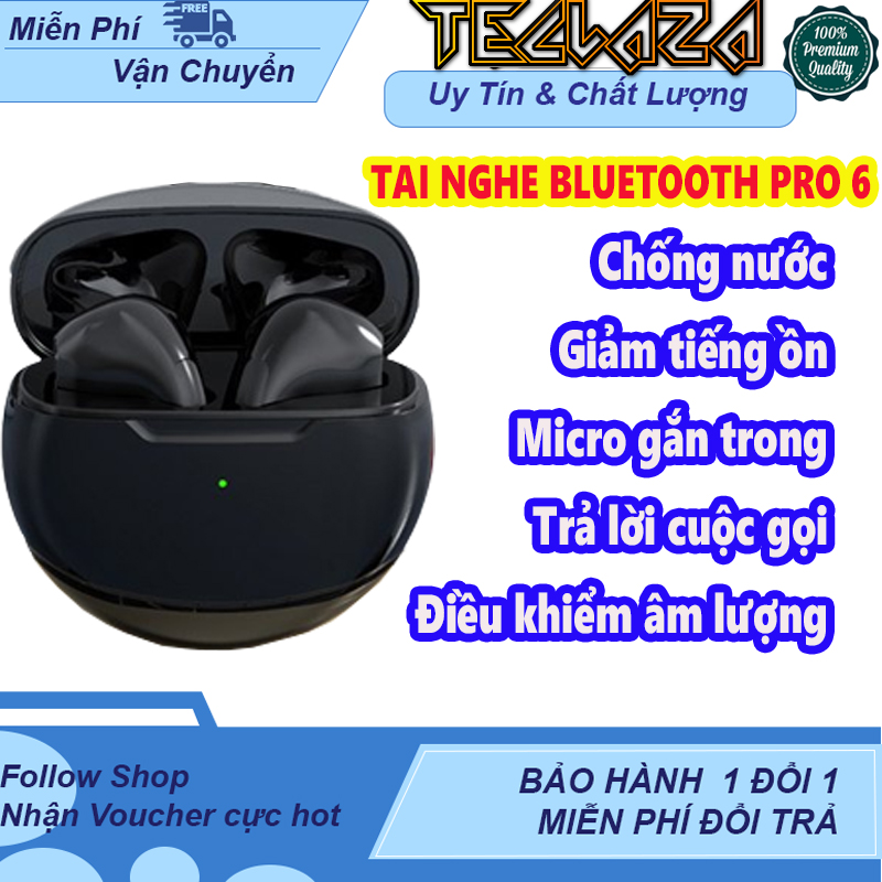 Tai nghe bluetooth pro 6 , điều chỉnh âm thanh bằng cảm biến vân tay, chống nước, âm thanh cực chất, trả lời cuộc gọi nhanh chóng khi đi đường.