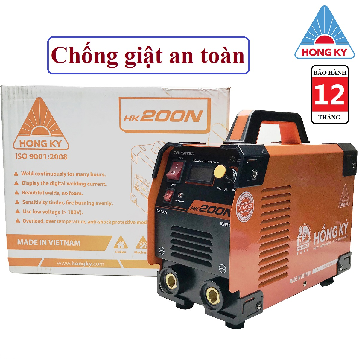 Máy hàn que điện tử hồng ký hk 200n - bảo hành chính hãng 12 tháng