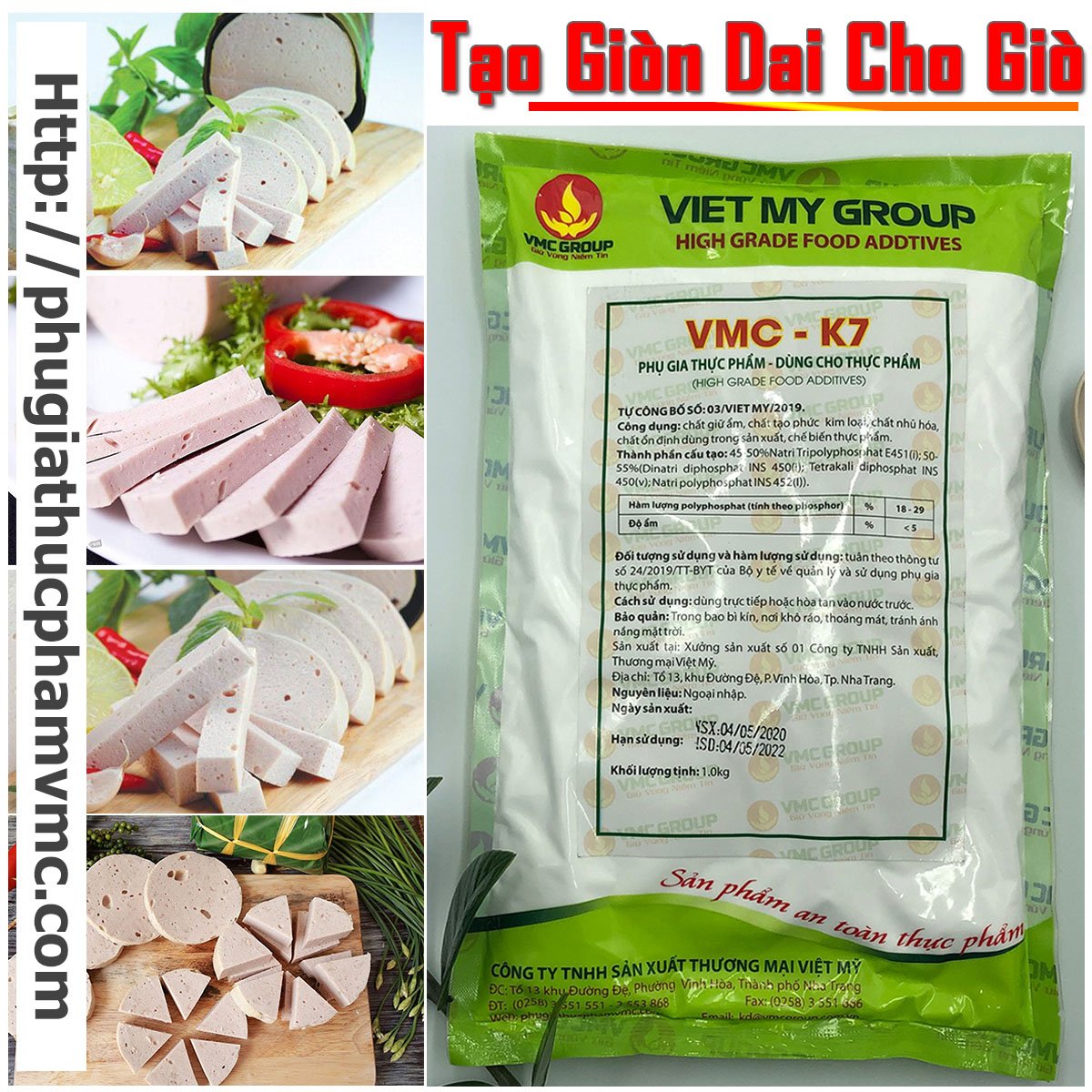 Phụ gia tạo giòn dai thay thế hàn the an toàn cho giò chả [VMC K7]