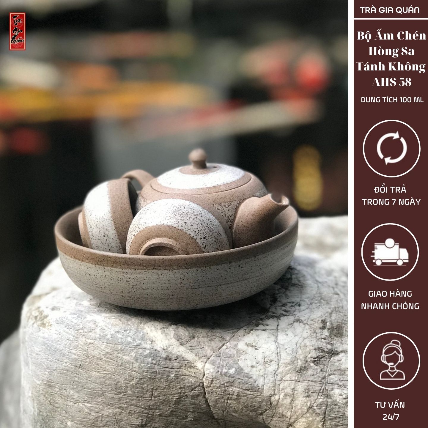 Bộ ấm chén trà đạo nhị ẩm tánh không thuỷ bình hồng sa bát tràng thủy bình dung tích 100 ml ahs58