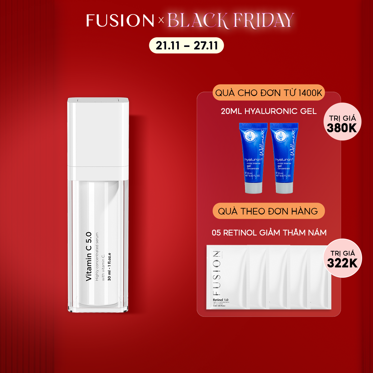 Serum Fusion Meso Vitamin C 5.0, 5% vitamin C sáng da mờ thâm sạm 30ml