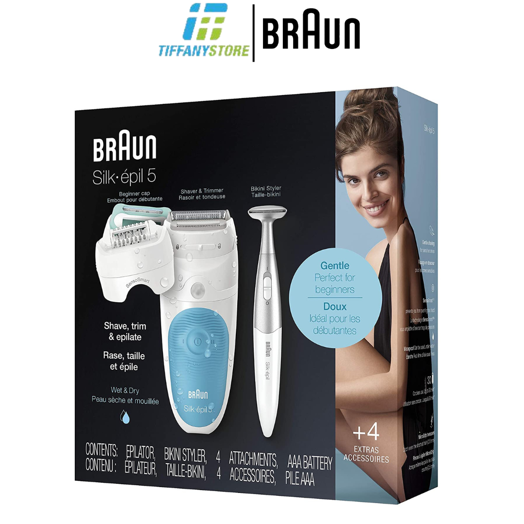 [HCM]Máy nhổ lông Braun Silk-épil 5 5810 Epilator - Wet&Dry kèm máy tỉa Bikini - Tẩy lông Tay chân, body - Made In Germany