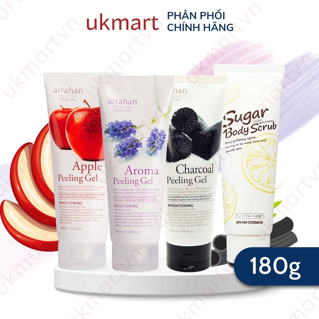 Gel Tẩy Tế Bào Chết Arrahan 180ml Peeling Gel Hương Táo, Than Hoạt Tính