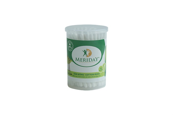 Hộp Tròn 80 Que Tăm Bông Người Lớn Meriday - Chính Hãng Bông Bạch Tuyết