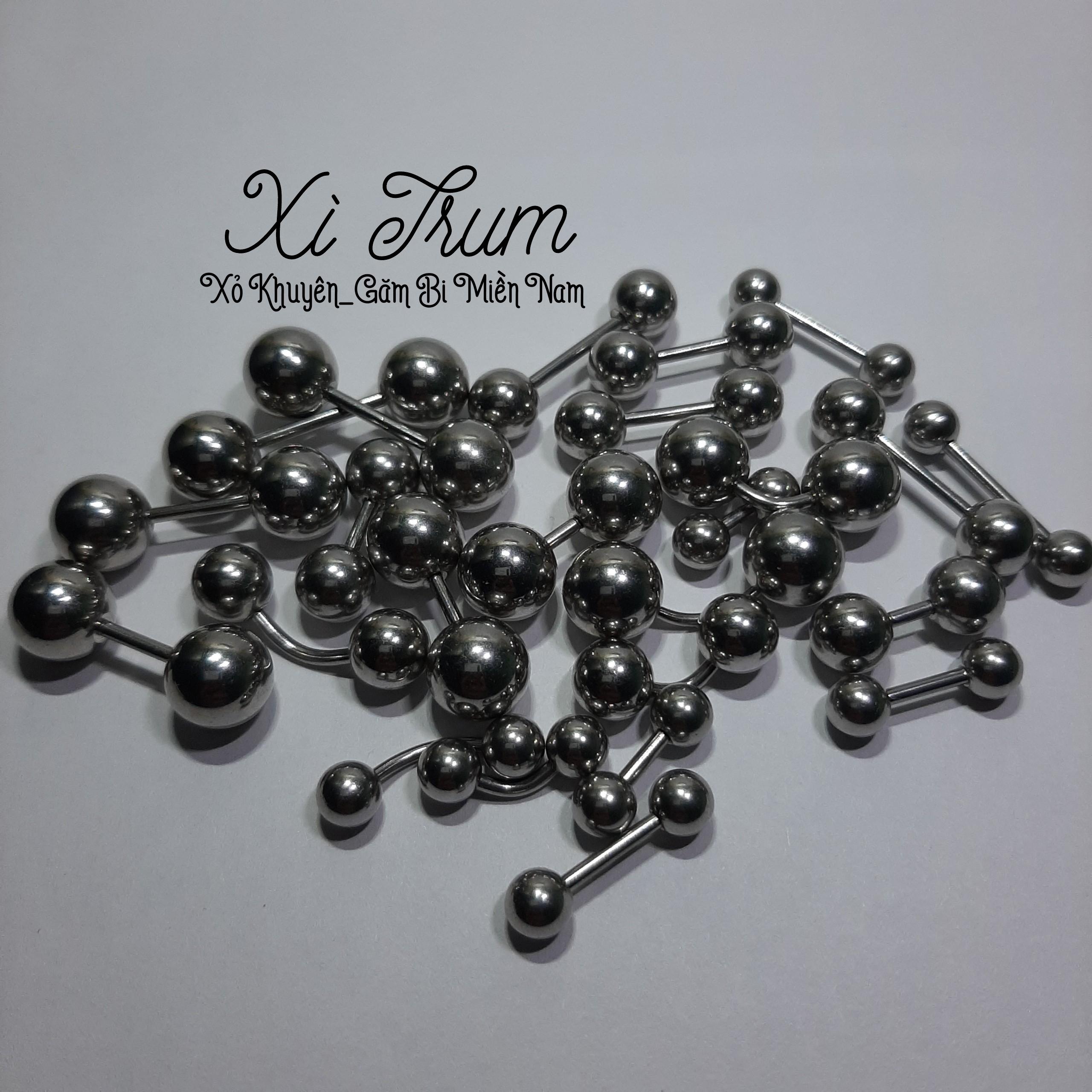 01 Khuyên Chùy 2 Bi KIM LOẠI size 8mm/ khuyên 2 đầu bi CHO NAM ( KHÔNG KÈM KIM XỎ )