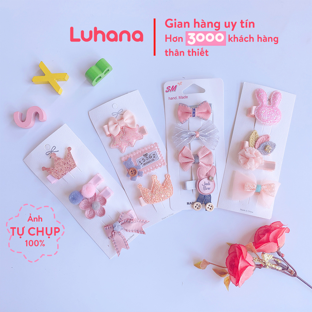Kẹp tóc cho bé Luhana, cặp tóc nơ công chúa nơ dễ thương điệu đà
