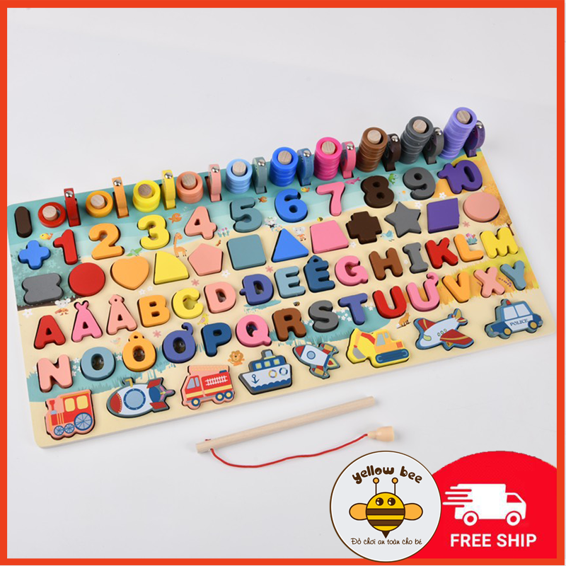 [Sale sốc] Bảng chữ cái Tiếng Việt 6in1 kèm trò chơi giao thông, câu cá, phân loại hình và cọc đếm