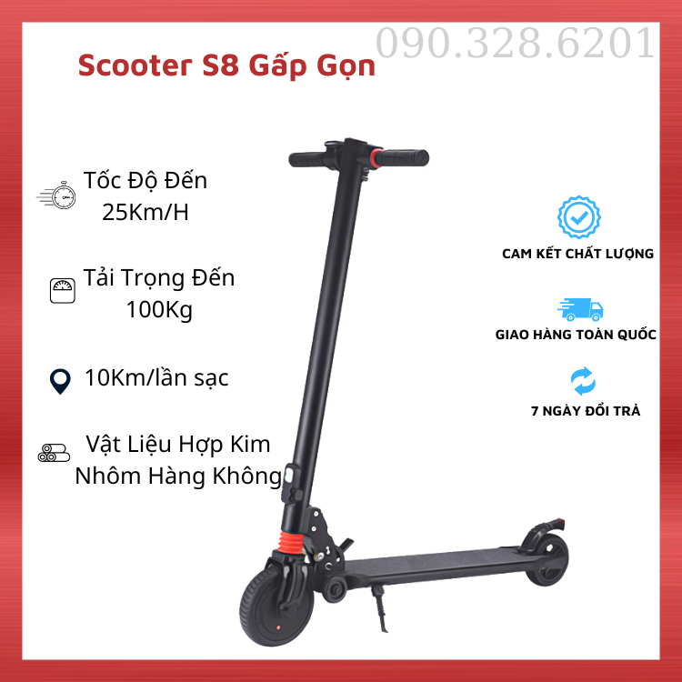 Xe scooter điện S8, có thể gấp gọn thanh thiếu niên nam nữ đi làm đi học tiện lợi,10km/lần sạc, tải trọng 100kg