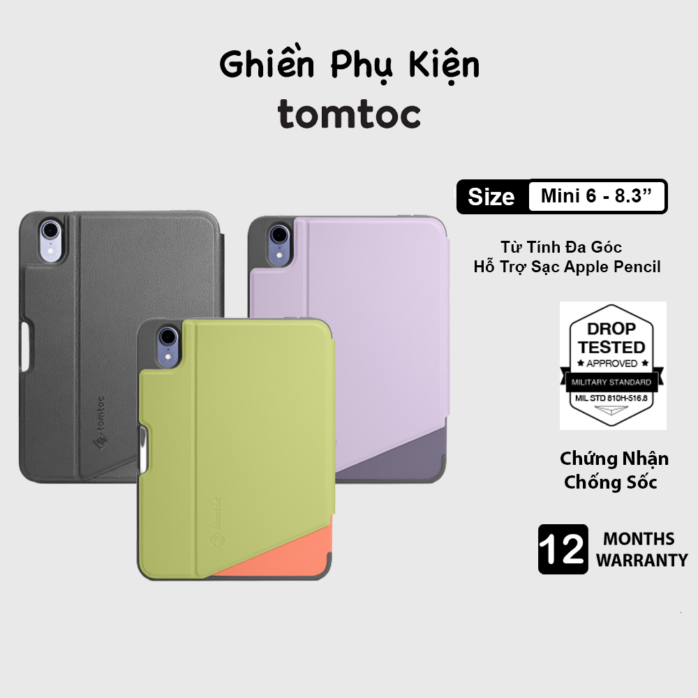 Bao da tomtoc usa verticall hỗ trợ sạc không dây apple pencil dành cho ipad mini 6 8.3inch