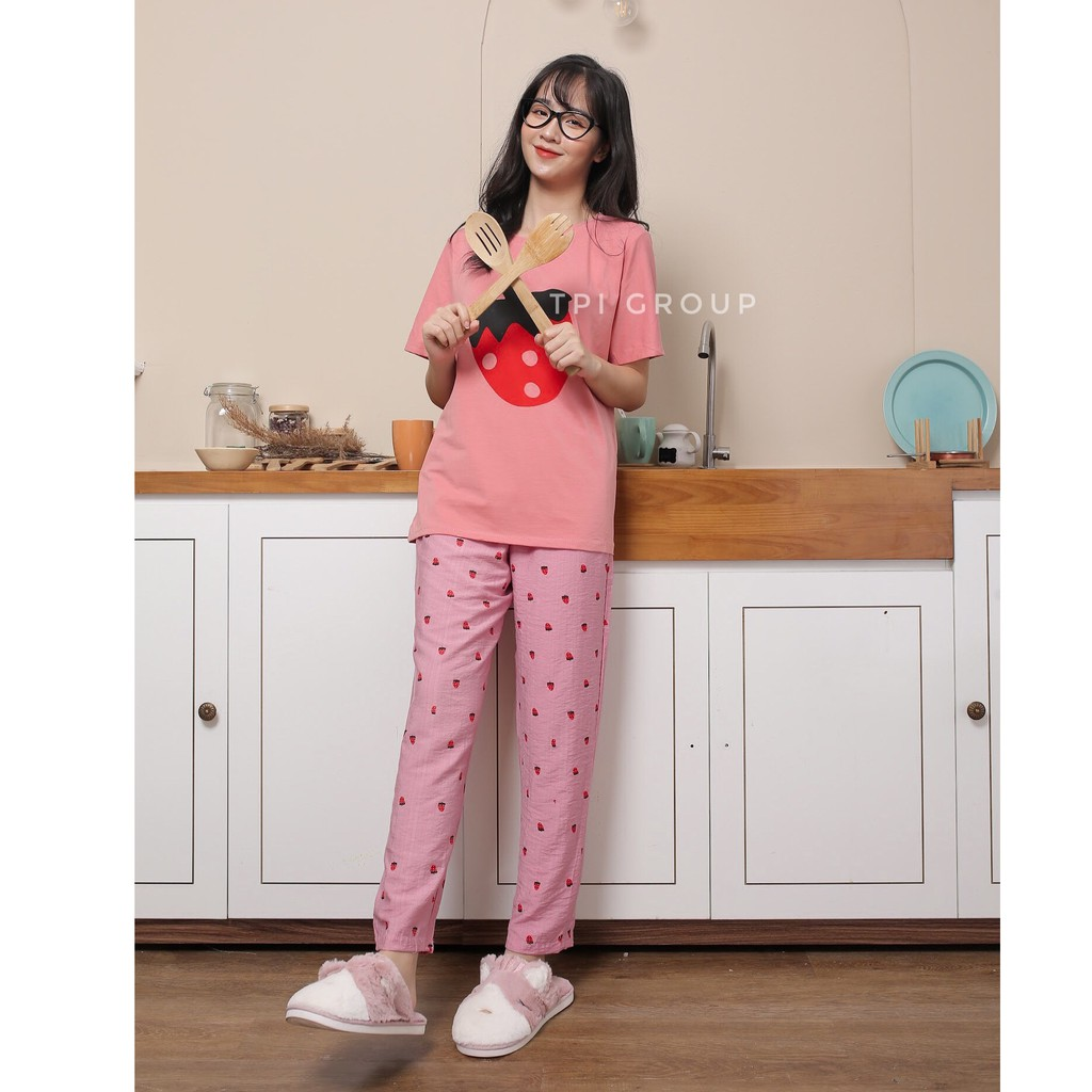 Bộ ngủ áo thun quần đũi họa tiết hoa quả cute