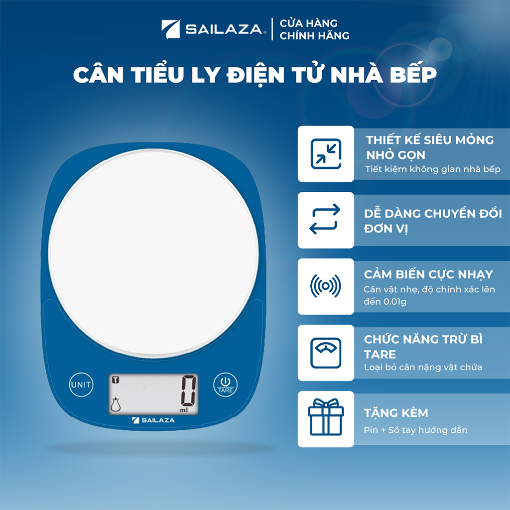 Cân Nhà Bếp, Cân Tiểu Ly Điện Tử Mini Chính Hãng Sailaza SA- 1221