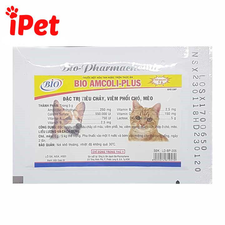[HCM]2 Gói Bột Kiểm Soát Tiêu Chảy Bio Amcoli 5g Dùng Cho Thú Cưng Chó Mèo - iPet Shop