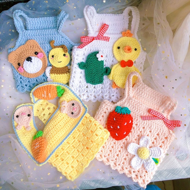 Áo len cho chó cưng họa tiết ô vuông granny square phong cách thời thượng đi chơi noel, đi chúc tết