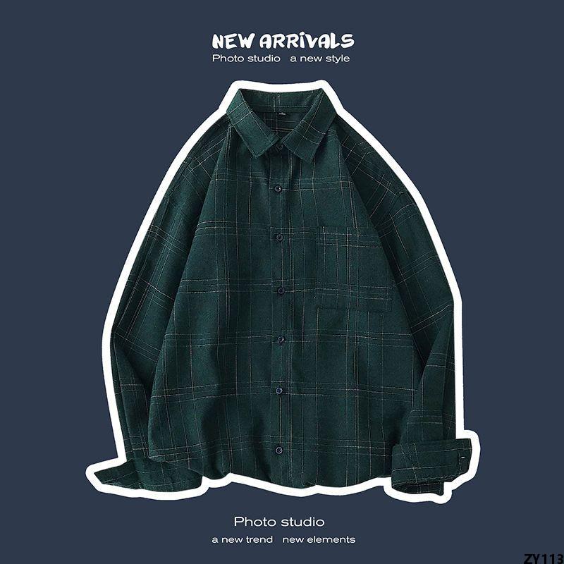 Dài Tay 2023 Áo Sơ Mi Cỡ To Mẫu Mới Áo Khoác Thường Ngày Kẻ Caro Rộng Rãi Trào Lưu Phong Cách Hàn Quốc Cho Nam Mùa Thu Phong Cách Hồng Kông