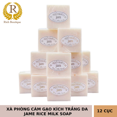 12 Cục Xà Phòng Kích Trắng Da Cám Gạo Jam Rice Milk Soap Thái Lan