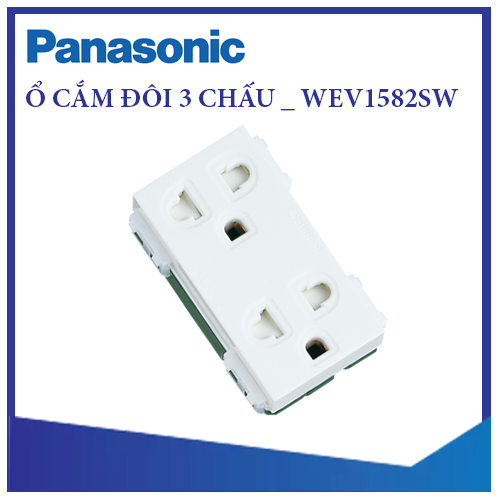 [ PANASONIC ] Ổ CẮM ĐÔI 3 CHẤU CÓ MÀN CHE  DÒNG WIDE - WEV1582SW