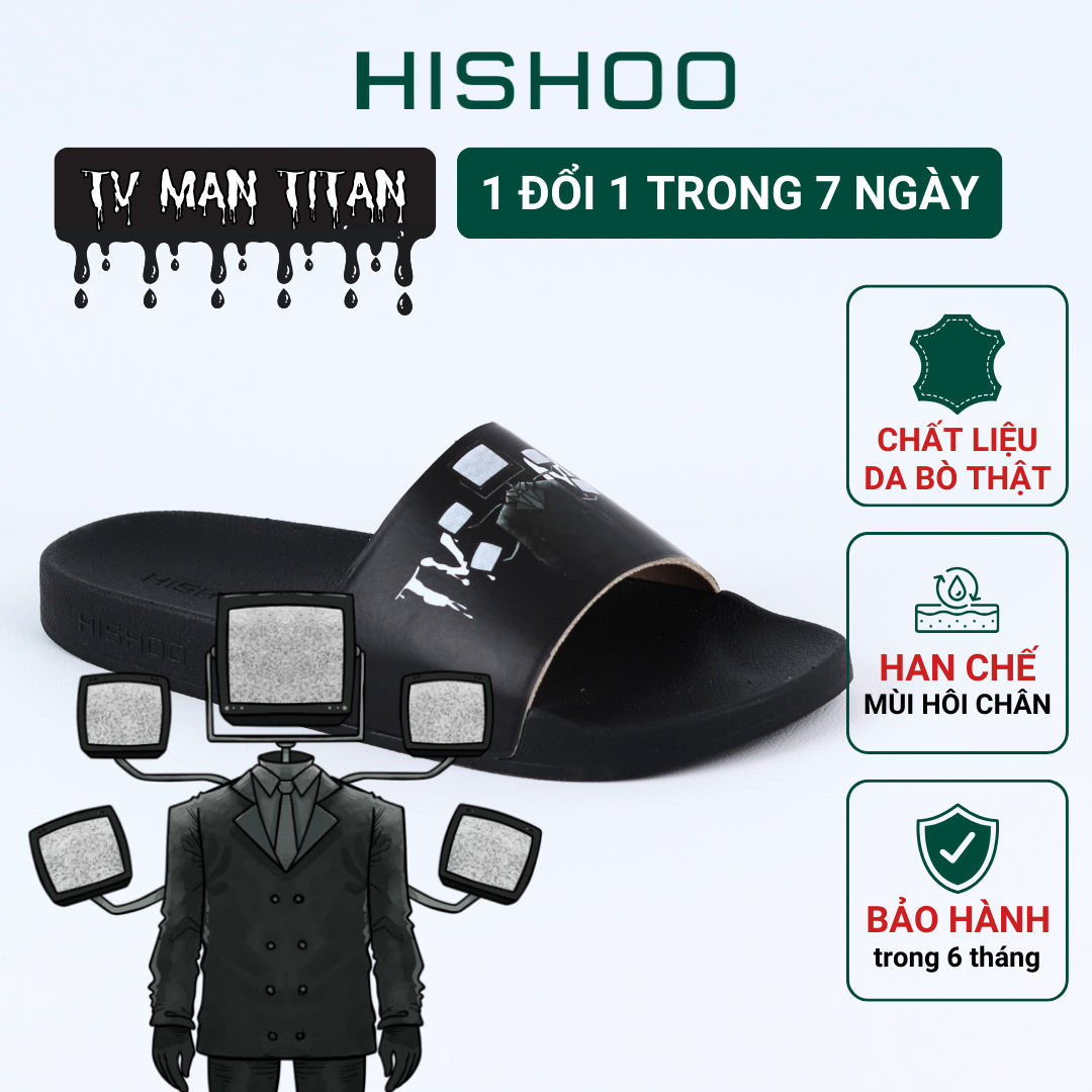 Dép quai ngang slipper TV Man Titan cao cấp nam, nữ HISHOO siêu nhẹ da Bò thời trang 36-45 U113