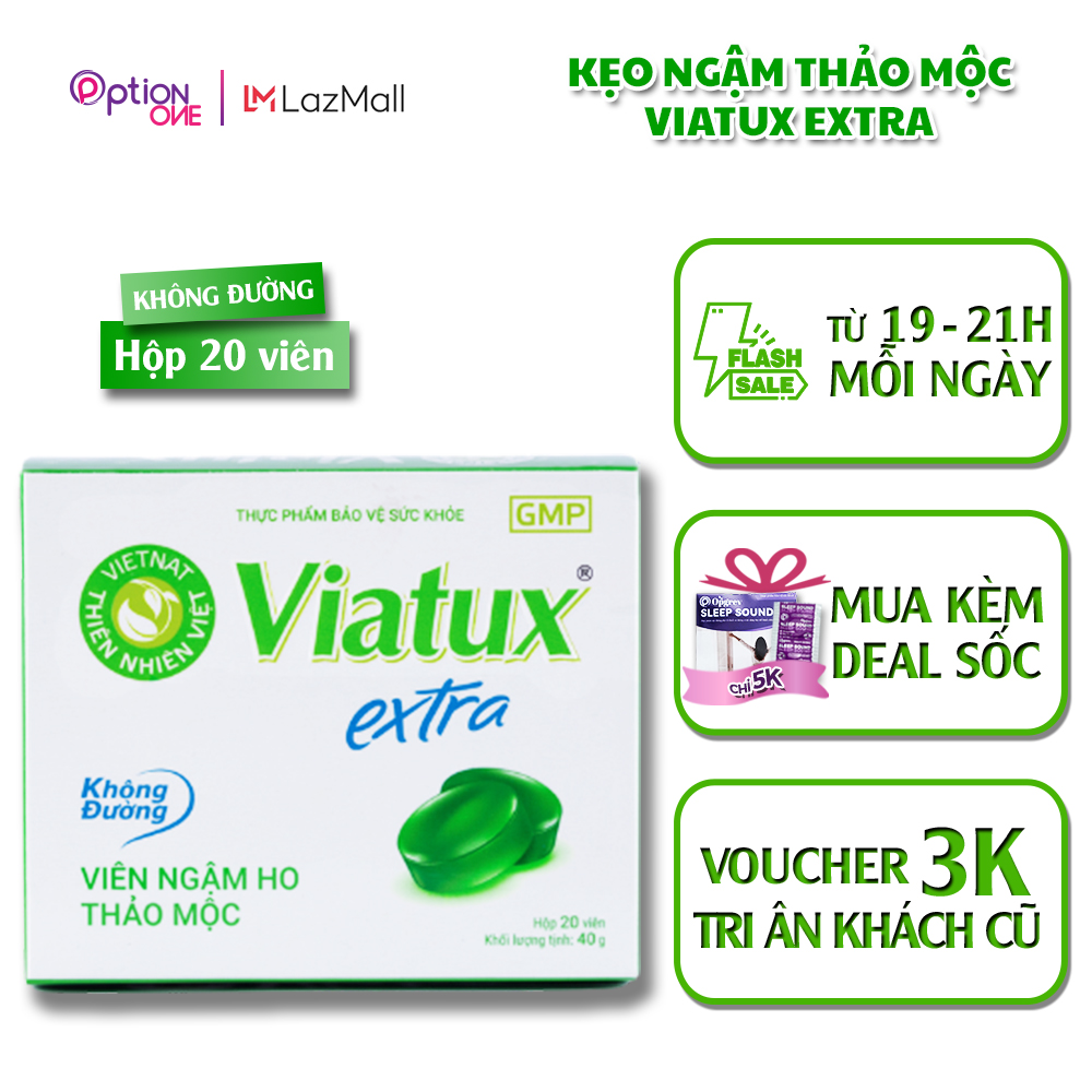  Kẹo Ngậm Thảo Mộc Viatux Extra Vietnat Không Đường Hỗ Trợ Giảm Ho Khàn Tiếng Đau Họng - Hộp 20 Viên 