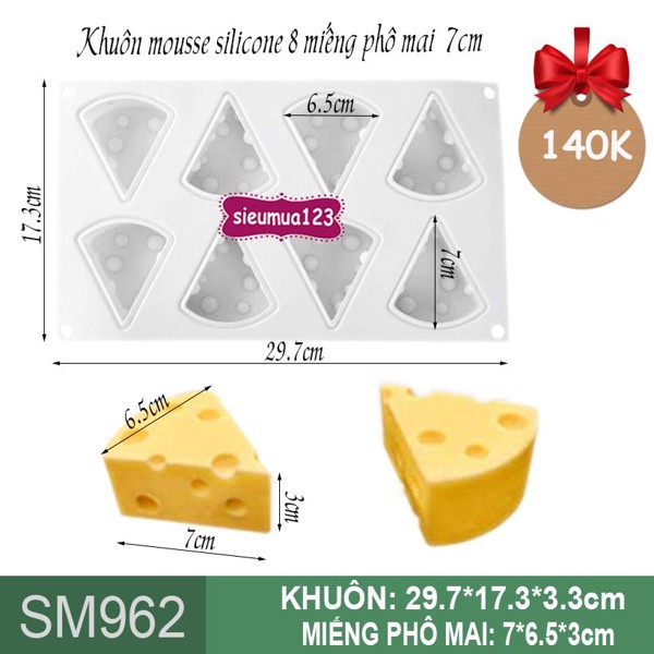 [HCM]Khuôn silicon làm bánh thach hình phomai 7cm (8 hình)