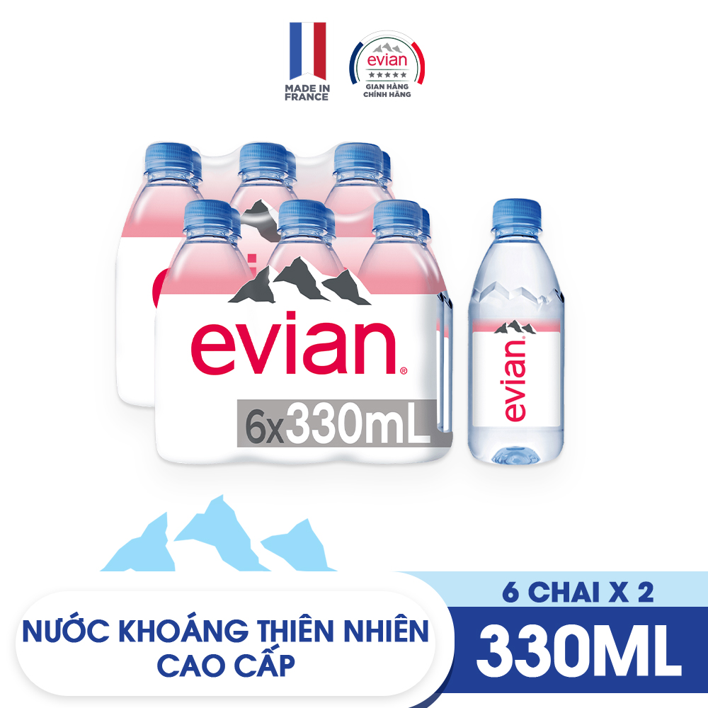 2 Lốc 6 chai nước khoáng thiên nhiên Evian 330ml