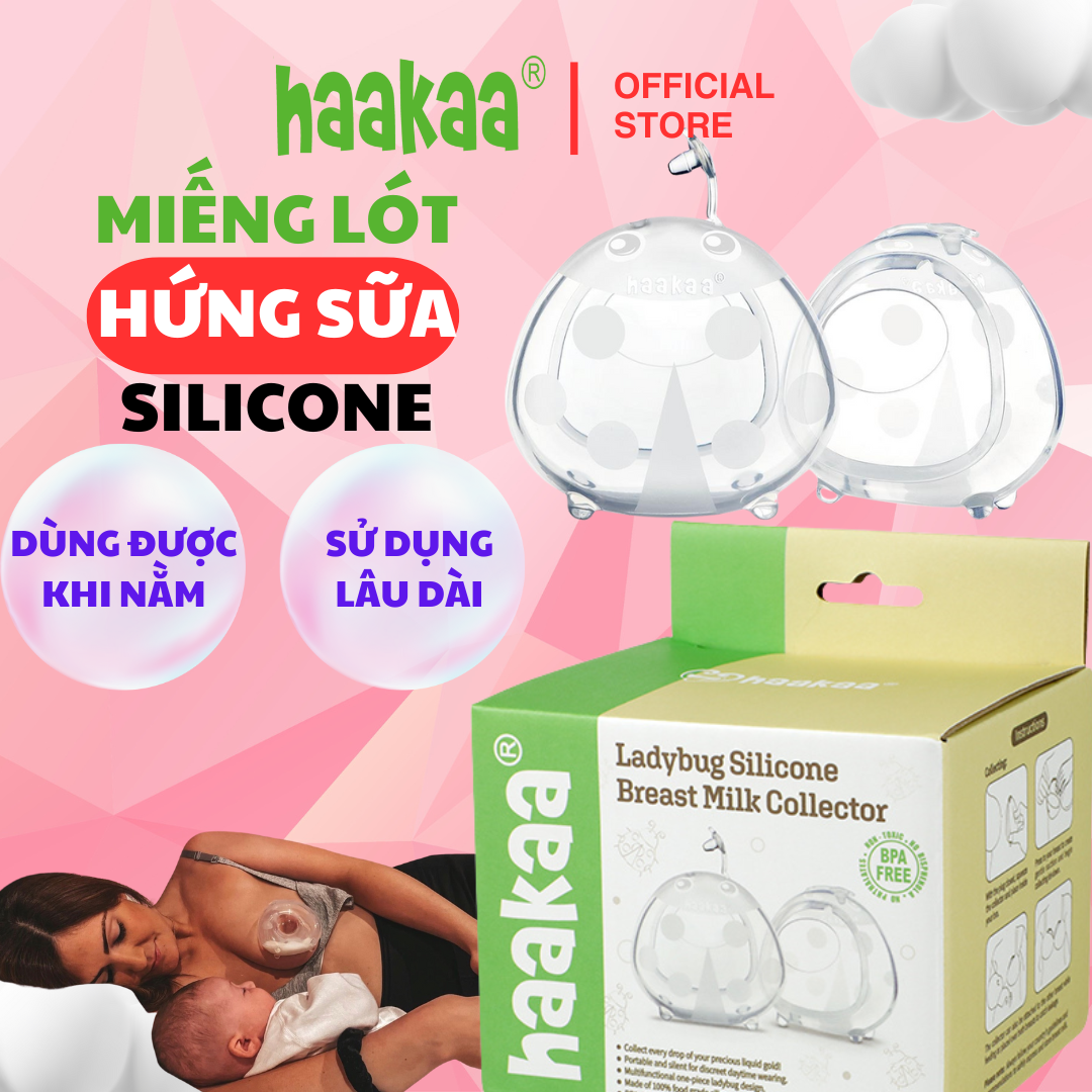 Miếng lót hứng sữa con bọ rùa Haakaa. Dùng được khi nằm, không mặc áo ngực. Chất liệu silicone cao cấp, an toàn. Không chứa BPA, PVC và phthalate.