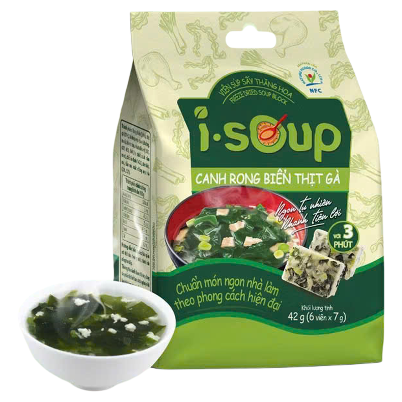 COMBO Isoup Viên Canh Rong Biển Thịt Gà Ăn Liền Sấy Thăng Hoa – Túi (42g) 6 Viên, khách chọn phân loại