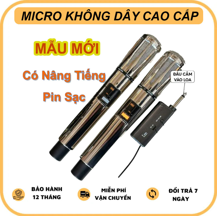 Micro Không Dây AK95 Thiết Kế Tinh Tế Đẹp Mắt Hát Nhẹ Tiếng Sáng Micro Đa Năng Chuyên Dùng Cho Loa Kéo Amply Vang Cơ Vang Số Sóng UHF Chống Hú Cực Tốt Màn Hình LCD Bảo Hành 1 Năm