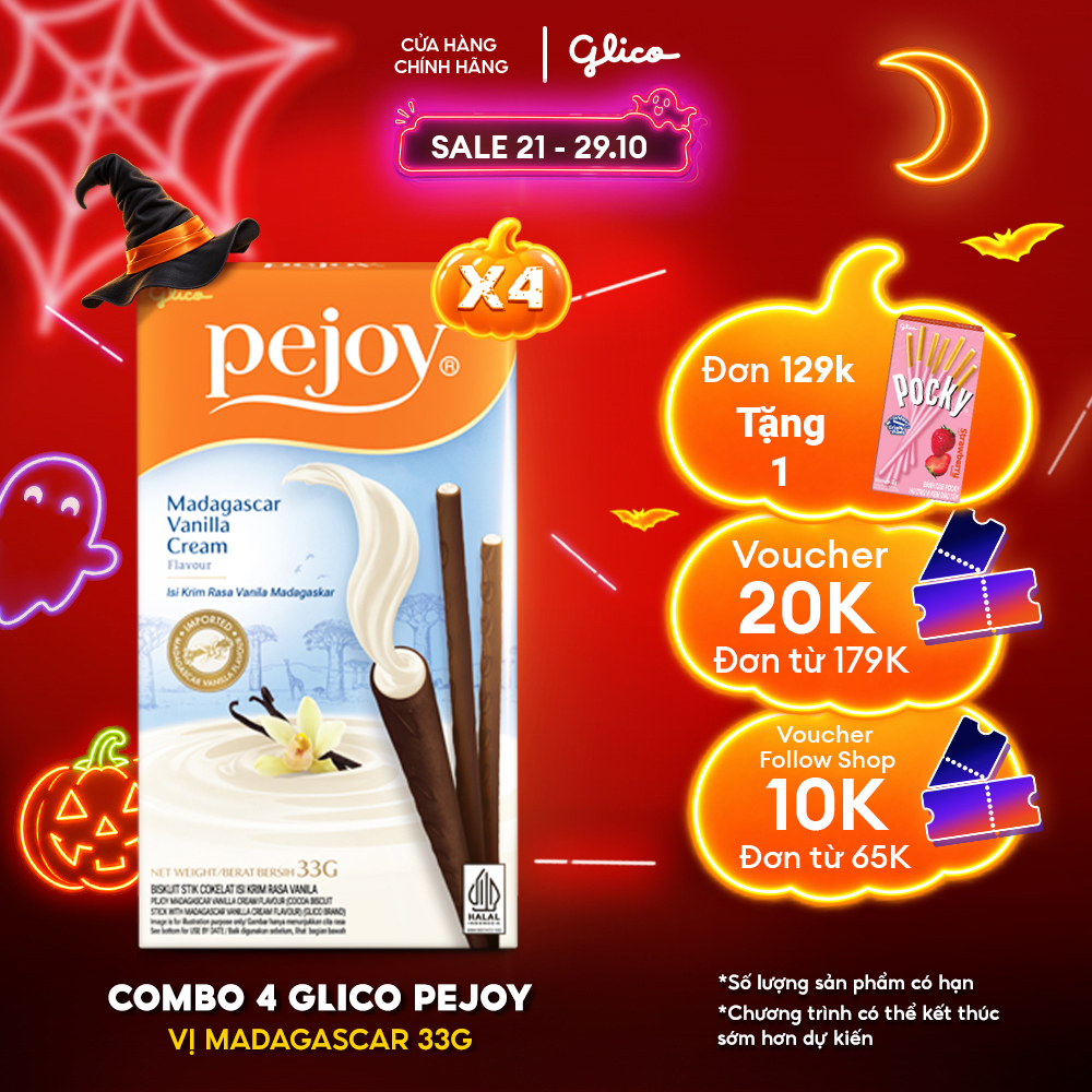 Combo 4 Hộp Bánh Que GLICO Pejoy Nhân Kem vị Madagascar 33G