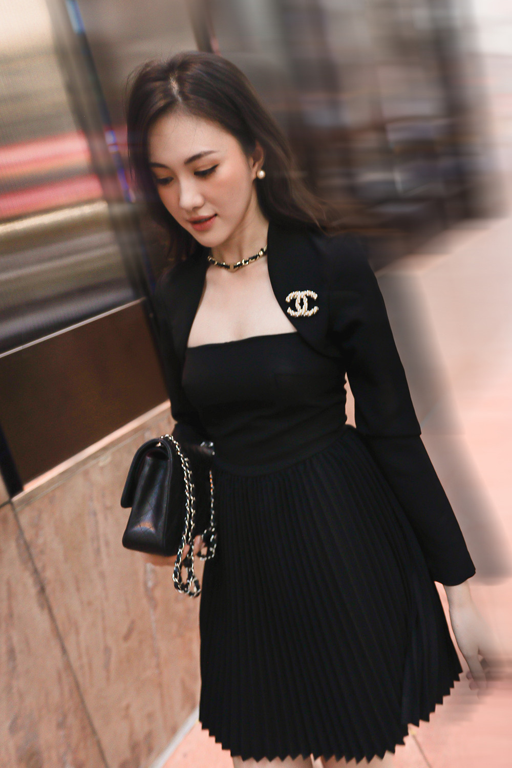 Đầm đen dài tay tùng dập ly - đầm nữ xipi