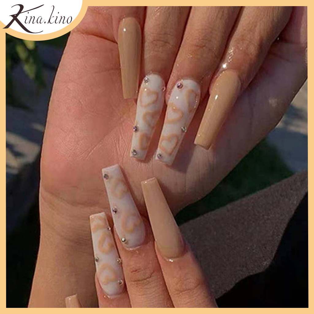 [CAO CẤP]  Móng tay giả dài vuông siêu HOT dáng móng siêu tây chống nước, móng tay gỉa gắn đá hộp 24 móng Tặng keo+dũa