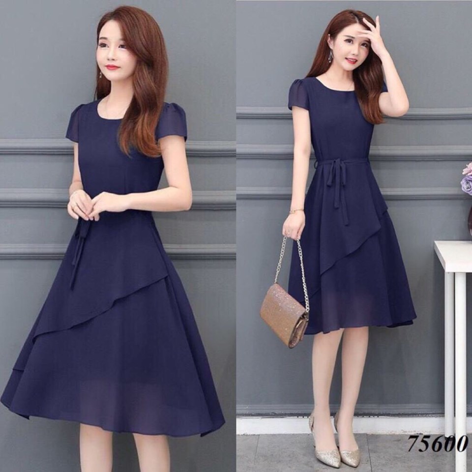 Đầm xòe voan thắt nơ eo dễ thương