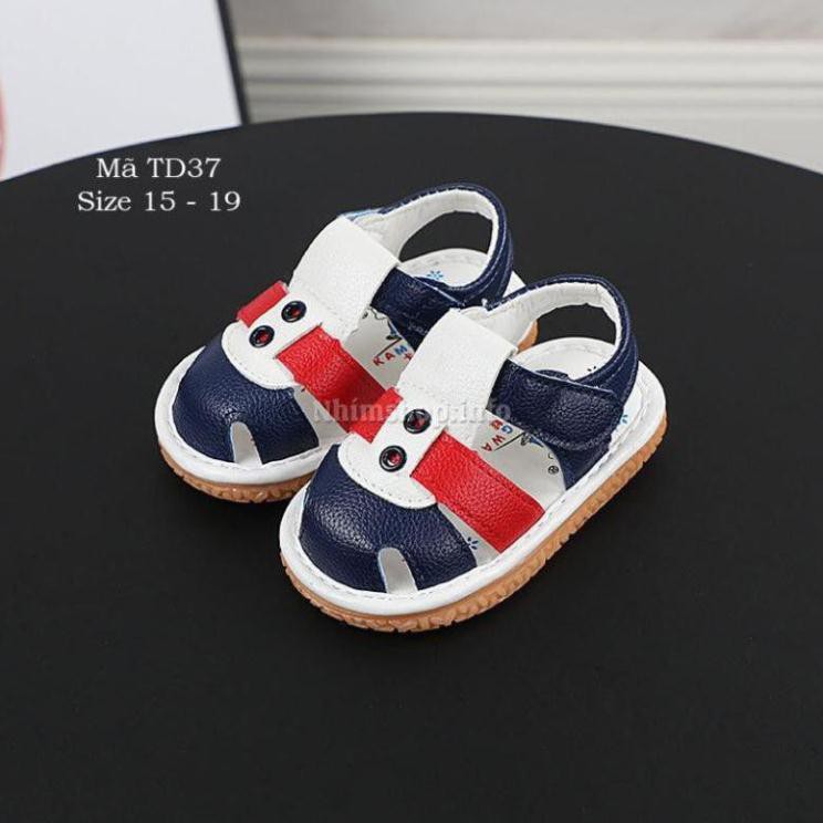 DÉP SANDAL TÂP ĐI BÉ TRAI 0 - 18 THÁNG CÓ KÈN CHÍP CHÍP DA MỀM ĐẾ CHỐNG TRƠN TRƯỢT TD37