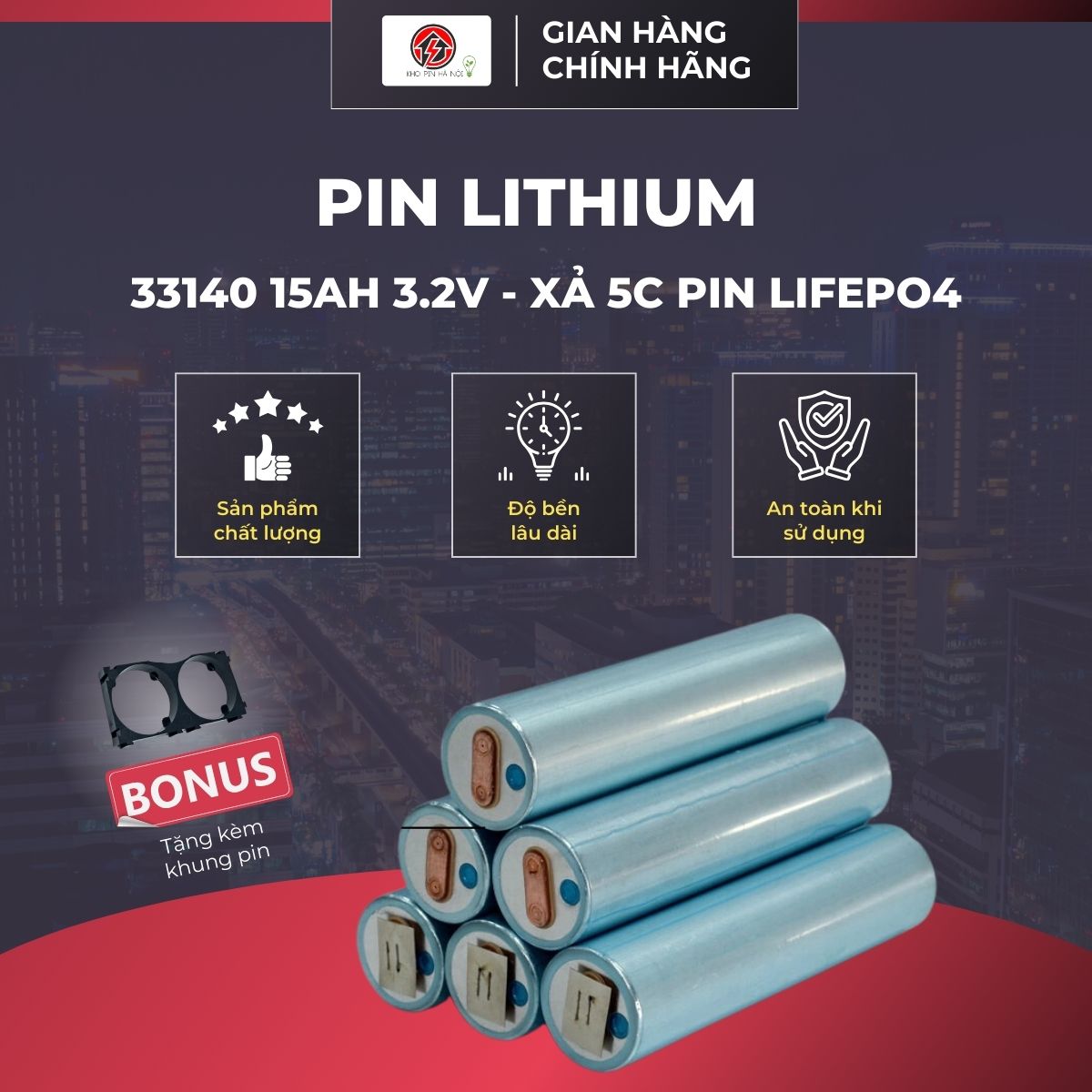 Pin Lithium 33140 15Ah 3.2V Xả 5C Pin LifePO4 Dung Lượng Cao Hơn 32650 Cho Đèn Pin Tự Vệ Máy Ảnh
