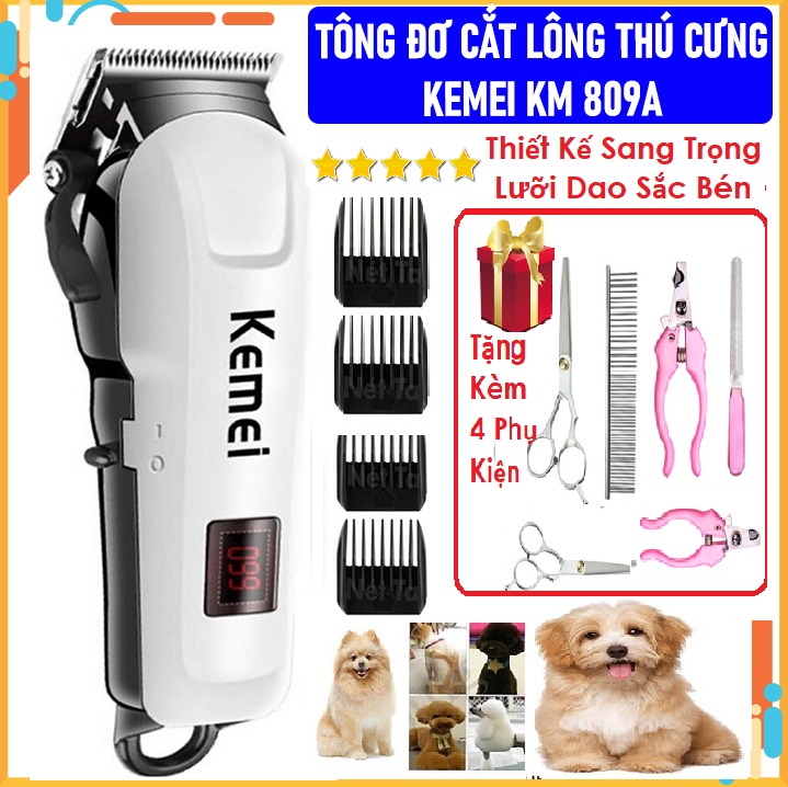 [Tặng kéo cắt+kìm cắt móng+Dao Mài Móng+ Lược] Tông Đơ Cắt Tỉa Lông Chó Mèo Chuyên Nghiệp Kemei Km 809A, Máy Cắt Tóc, Cắt Lông Thú Cưng - Bảo Hành 6 Tháng