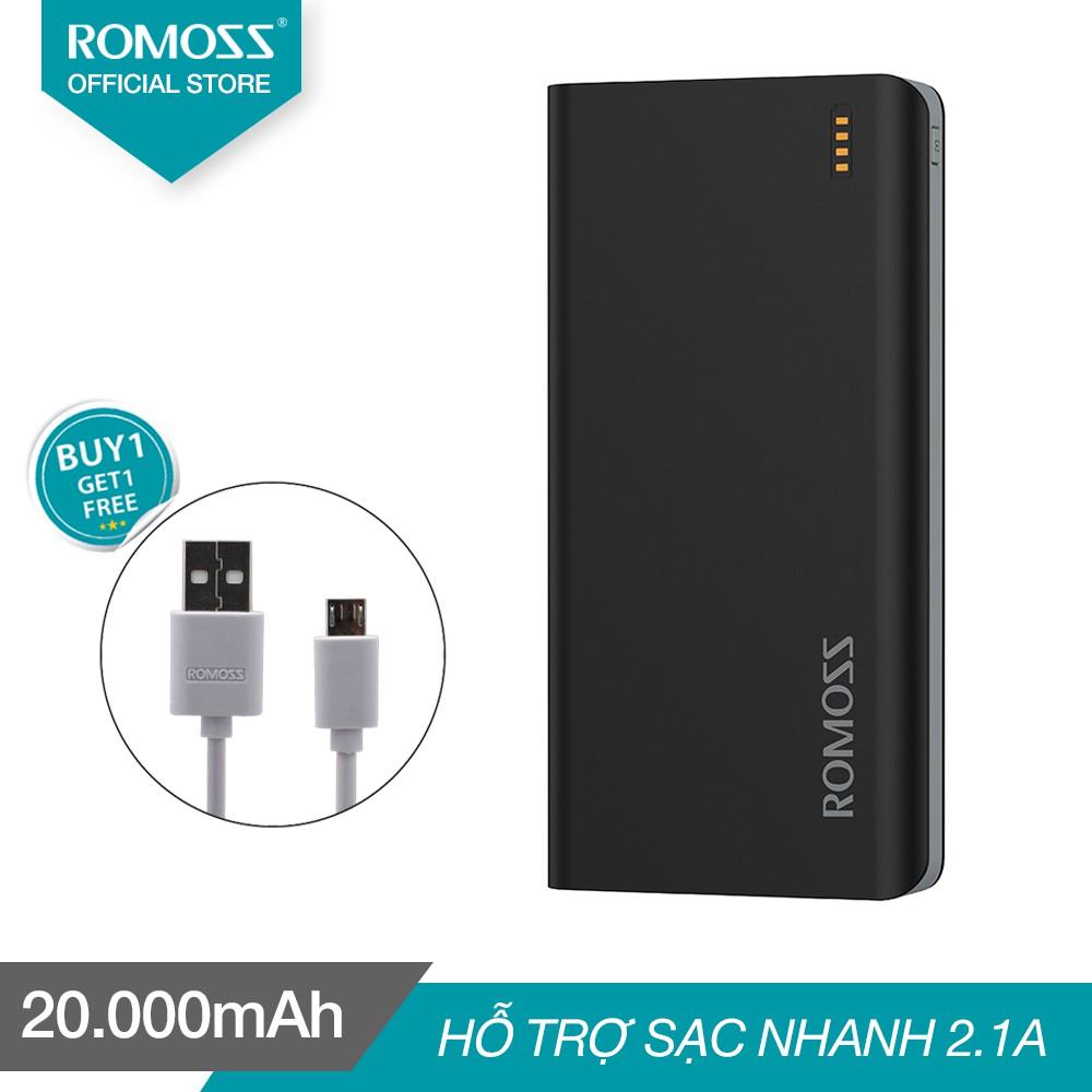 Pin sạc dự phòng Romoss Solit 20 20.000mAh tặng Cáp sạc micro USB Romoss dài 1m - Hãng phân phối chính thức